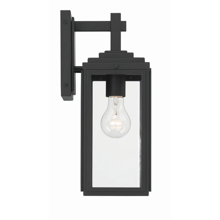 Byron 1 Light Outdoor Sconce 5.25"x14" Stainless Steel and Clear Glass Matte Black Finish 120V 1 E26 Medium Base LED Bulb Socket for Patio, Garden, Exterior Walls