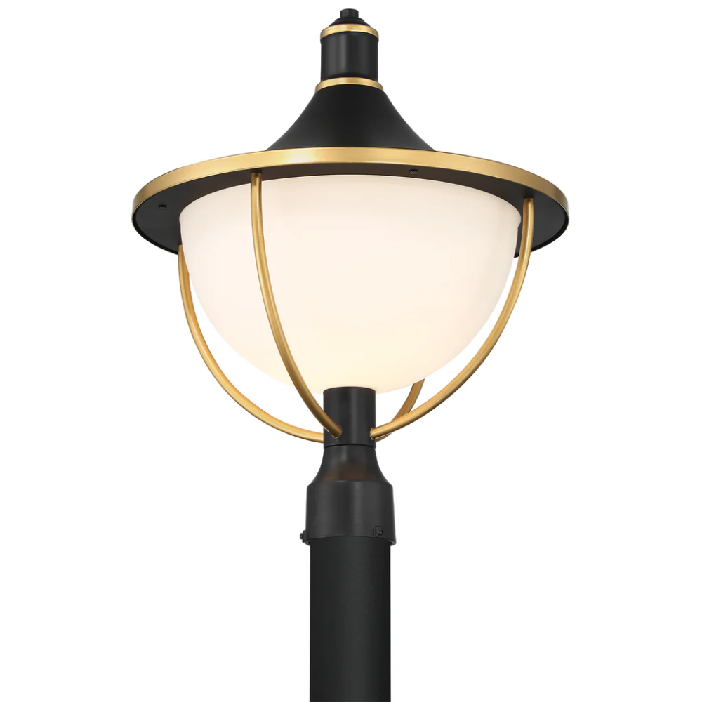 Atlas 1 Light Outdoor Post Light 16.5"x20.75" Stainless Steel and Glass Matte Black with Textured Gold Finish 120V 1 E26 Medium Base LED Bulb Sockets Casual Farmhouse Lantern for Patio, Garden, Exterior Posts