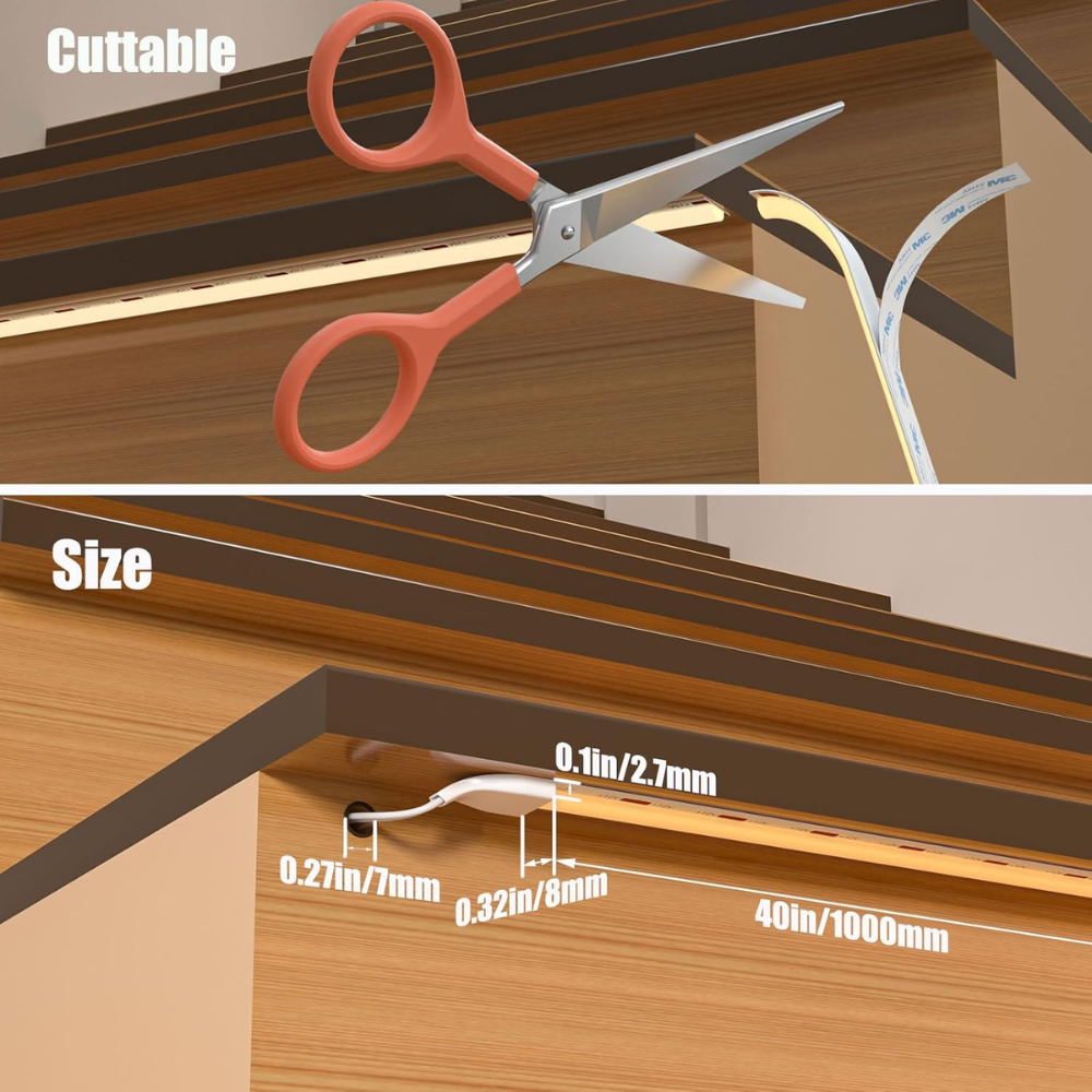 SLMS02 Intelligent LED COB Strip Light Stair Light Kit 12, 16 or 20 Stairs with Wall Switch 3000K Warm Whitre or 6000K