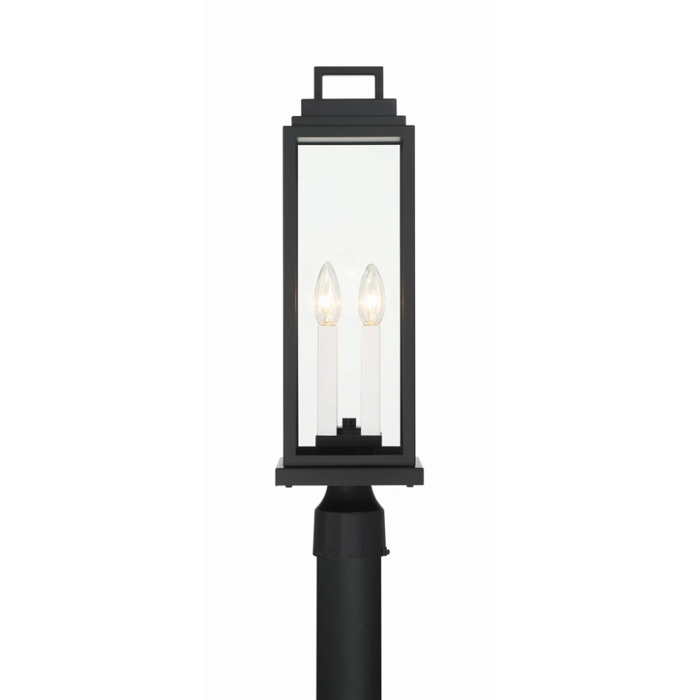 Aspen 4 Light Outdoor Post Light 6.5"x22" Stainless Steel and Glass Matte Black Finish 120V 4 E12 Candelabra Base LED Bulb Sockets Casual Farmhouse Lantern for Patio, Garden, Exterior Posts