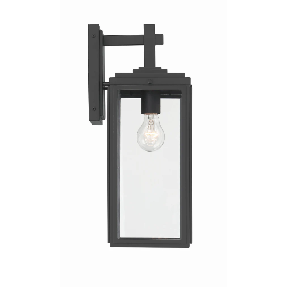 Byron 1 Light Outdoor Sconce 6.5"x17" Stainless Steel and Clear Glass Matte Black Finish 120V 1 E26 Medium Base LED Bulb Socket for Patio, Garden, Exterior Walls