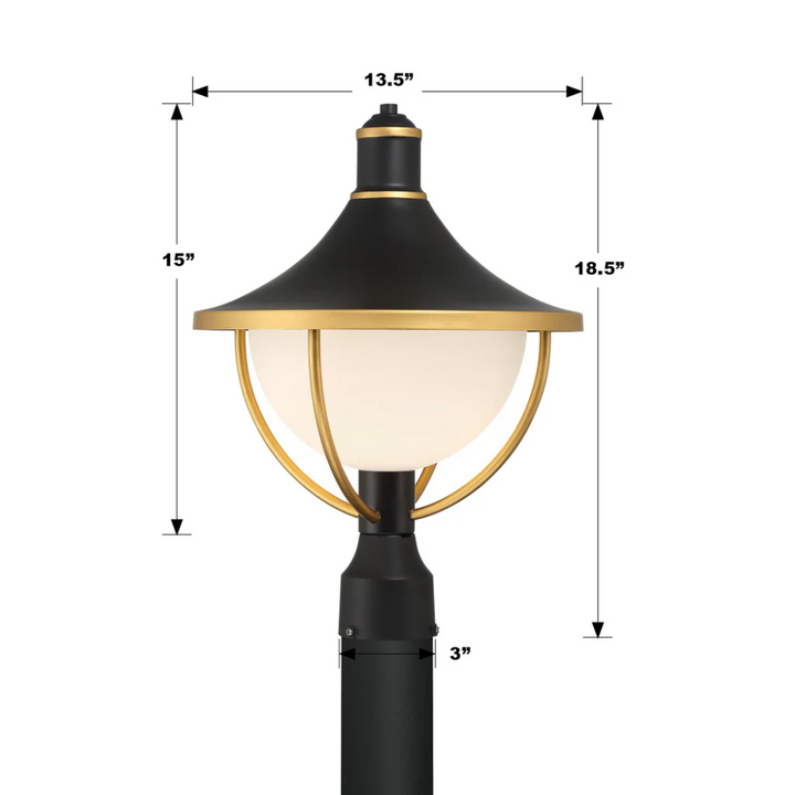 Atlas 1 Light Outdoor Post Light 13.5"x18.5" Stainless Steel and Glass Matte Black with Textured Gold Finish 120V 1 E26 Medium Base LED Bulb Sockets Casual Farmhouse Lantern for Patio, Garden, Exterior Posts