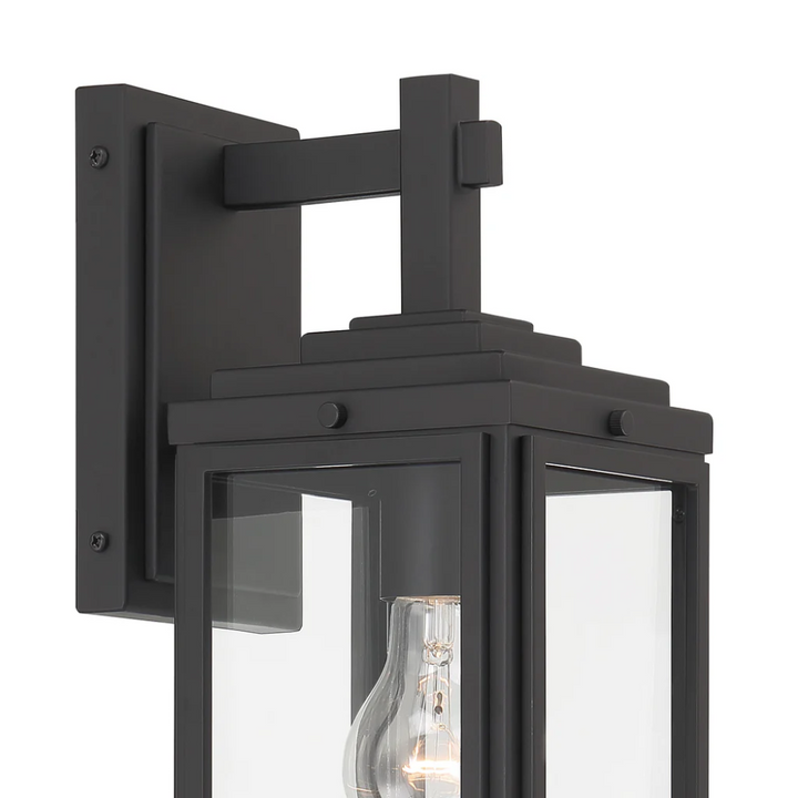 Byron 1 Light Outdoor Sconce 5.25"x14" Stainless Steel and Clear Glass Matte Black Finish 120V 1 E26 Medium Base LED Bulb Socket for Patio, Garden, Exterior Walls