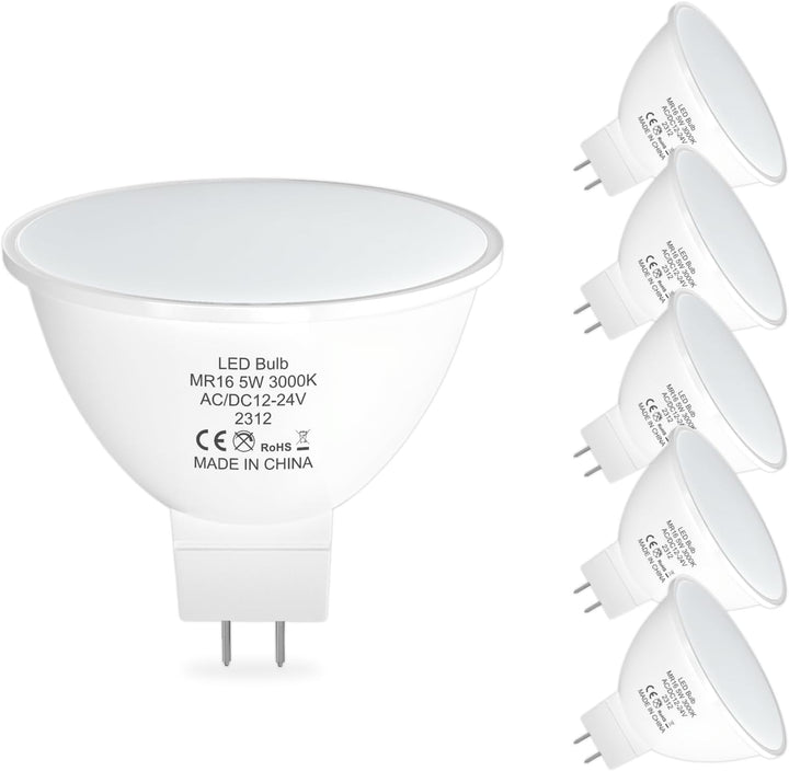 MR16 6-Pack 5W/7W 120° Flood Beam Angle LED Bulbs Package  Energy Saving Waterproof Light CE & RoHS Certified