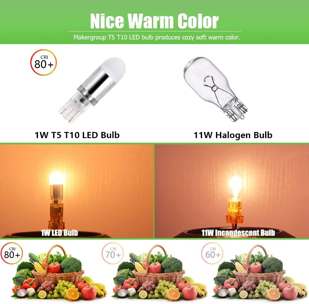 2x/4x/6x Package T5 T10 1W 12V LED Wedge Base Light Bulbs Energy Saving Light Bulb