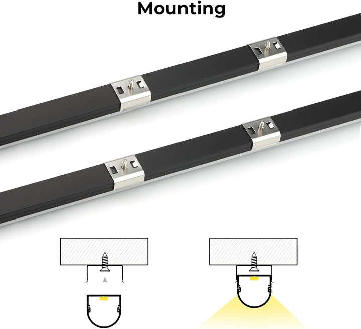 AC09 U-Shaped Spotless Aluminum Channel 3.3FT/1M For Max 16mm Width LED Strip Lights Pack of 6 and 10