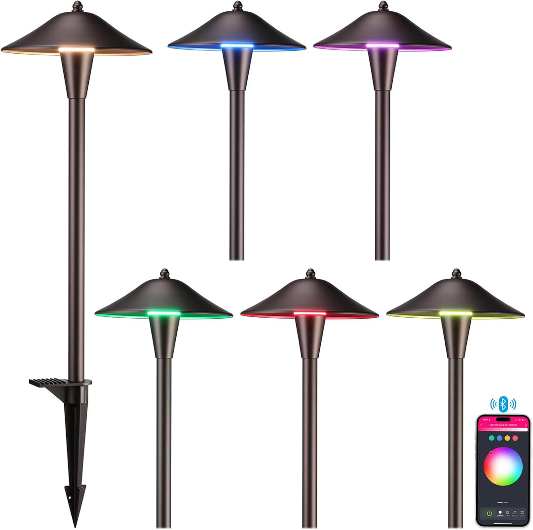 ALRP10 LED Landscape Smart Color-Changing Pathway Lights Package, Adjustable 3000K-5000K 5W 12-24V AC/DC Low Voltage Oil-Rubbed Bronze Mushroom Outdoor Landscape Lighting