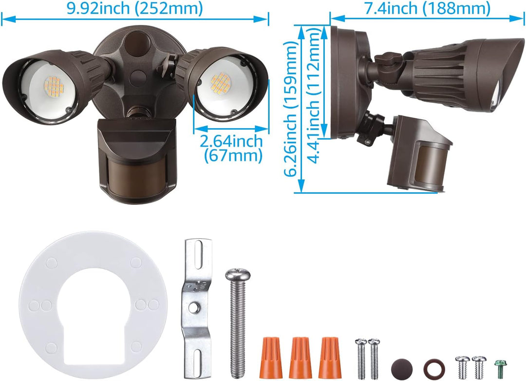 25W Wired Outdoor LED Flood Light, 120V 3CCT 3000K-6000K Tunable Motion-Sensor Security Light 2500LM, IP65