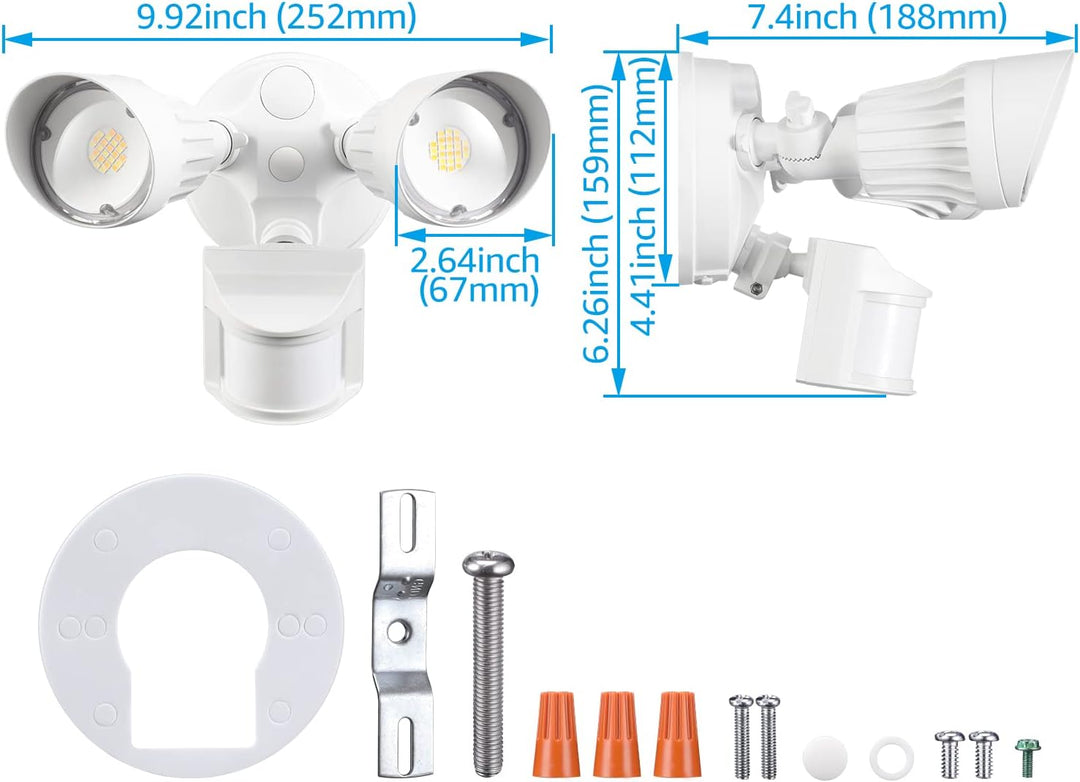 25W Wired Outdoor LED Flood Light, 120V 3CCT 3000K-6000K Tunable Motion-Sensor Security Light 2500LM, IP65