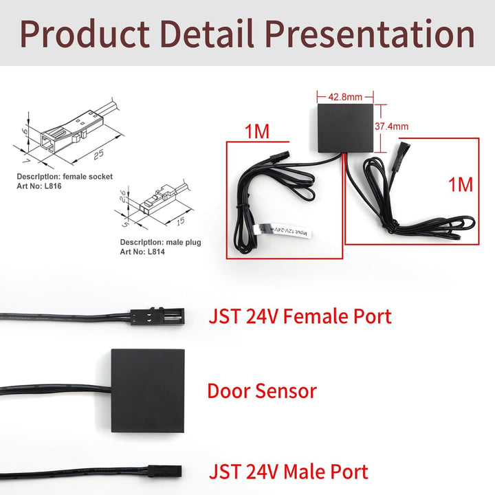 ID20 Double Door Operated Infrared Sensor Switch LED Automatic Controlling with JST Male and Female Connector