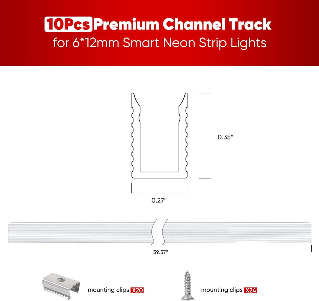 Aluminum Channel 3.3FT/1M For 6x12mm LED Silicon Neon Strip Lights Package