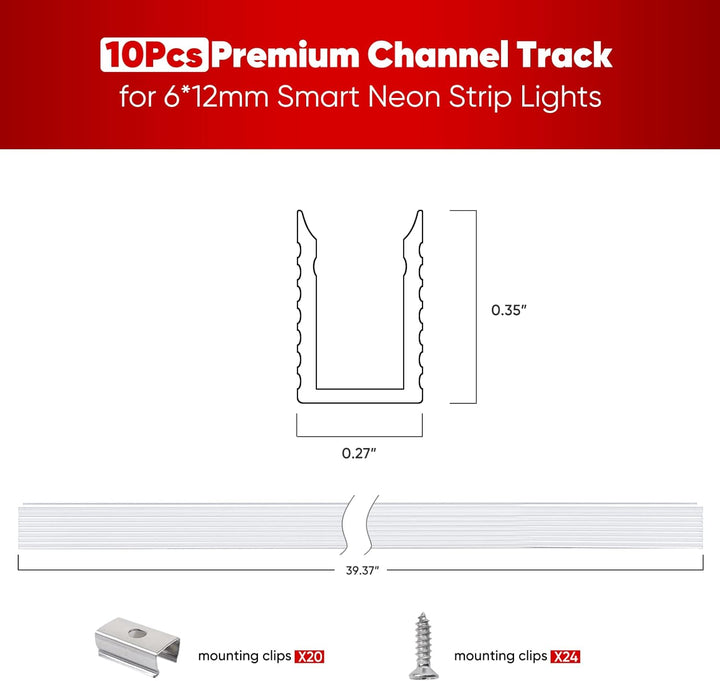 Aluminum Channel 3.3FT/1M For 6x12mm LED Silicon Neon Strip Lights Package