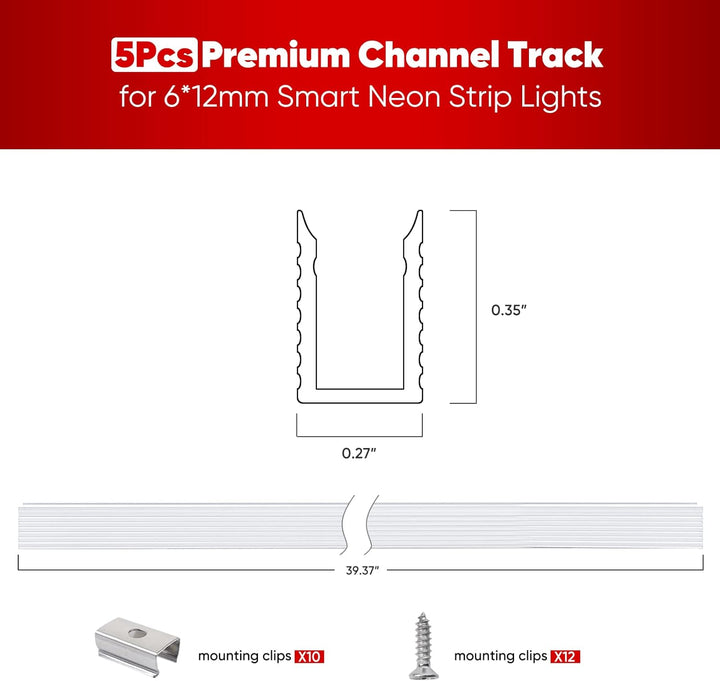 Aluminum Channel 3.3FT/1M For 6x12mm LED Silicon Neon Strip Lights Package