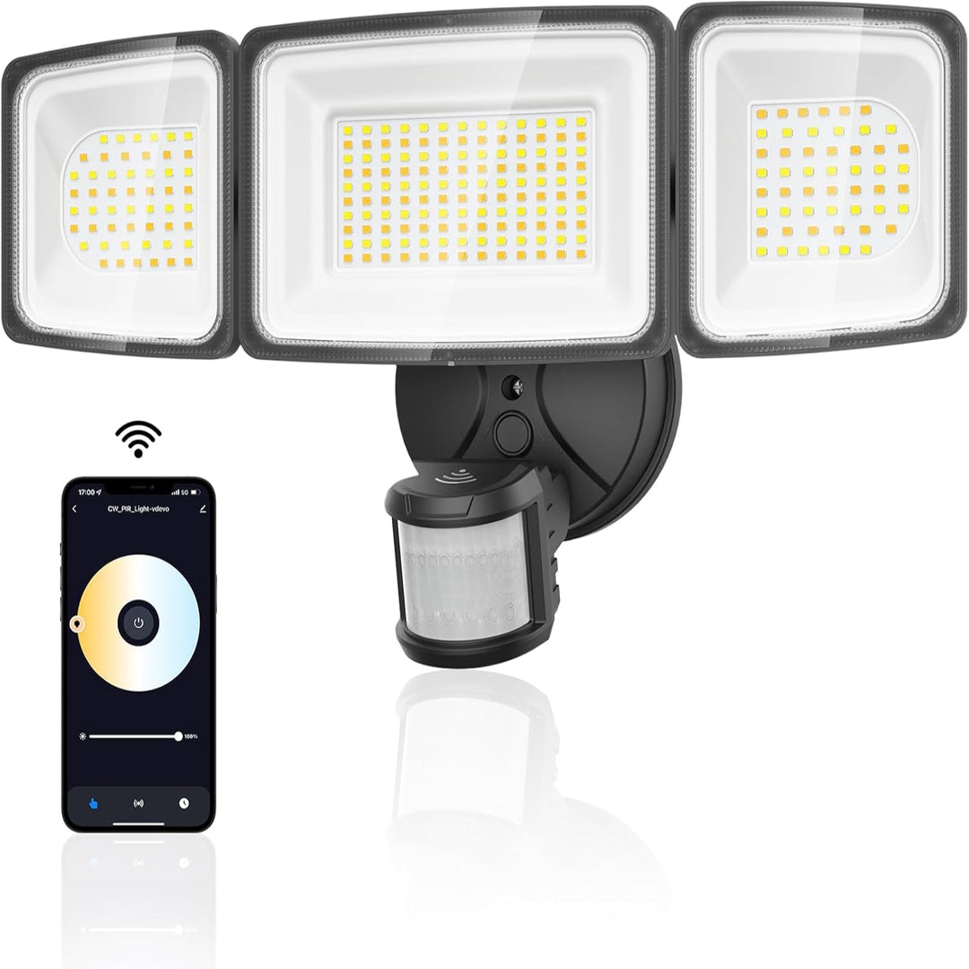 100W Wired Smart 2.4GHz Wi-Fi Outdoor LED Flood Light, 120V 2700K-6500K Tunable Motion-Sensor Security Light 9000LM, IP65 Compatible with Alexa/Google Home