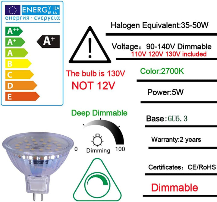 MR16 5W 12V LED Vidrio GU5.3 Bombilla | Accesorio de iluminación de paisaje