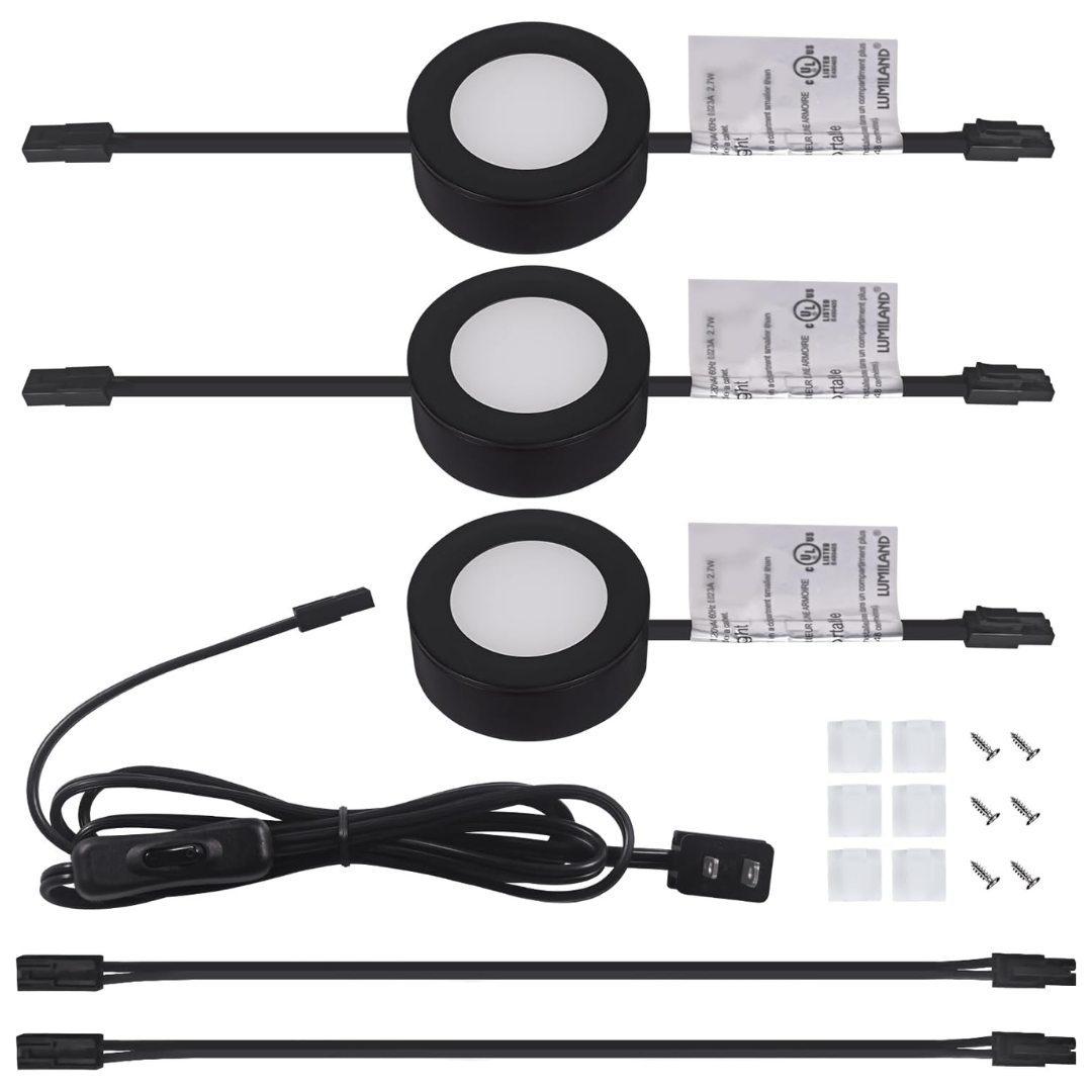 CBA03 3-Pack 2.7W 2.68" 3000K Dimmable Recessed and Surface Mounted Line Voltage 120V Line Voltage Hardwired LED Puck Cabinet Light Cast Aluminum Downlighting 110LM/130LM Package