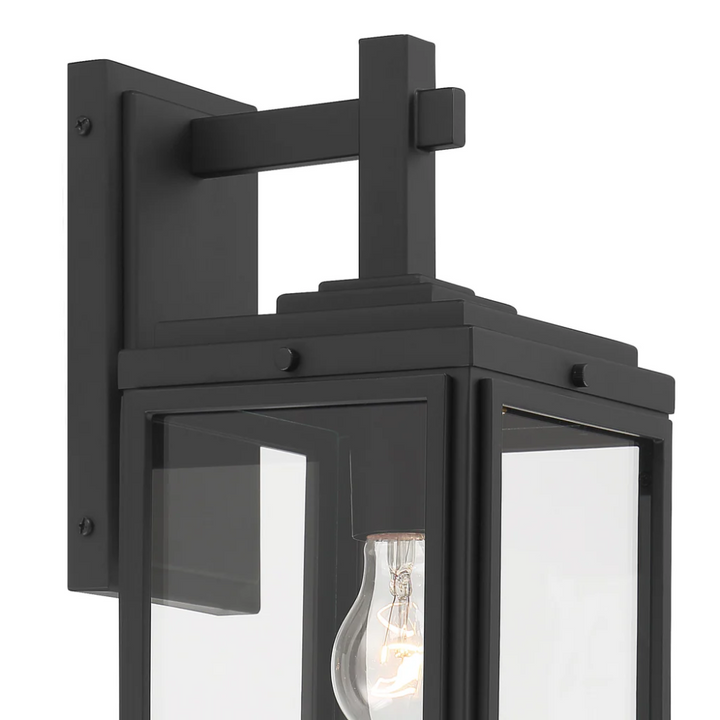 Byron 1 Light Outdoor Sconce 6.5"x17" Stainless Steel and Clear Glass Matte Black Finish 120V 1 E26 Medium Base LED Bulb Socket for Patio, Garden, Exterior Walls