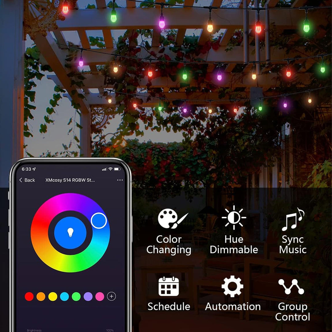 SLR102 LED RGBW Smart Bistro Acrylic String Lights Color Changing Outdoor Weatherproof 12V Edison Bulbs