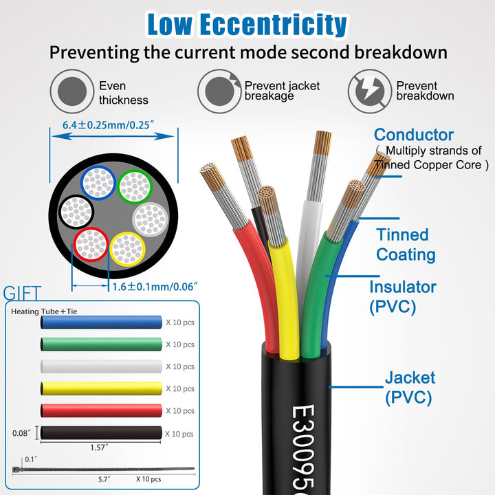 6 Core RGBW Wire UL2464 DC 5V/12V/24V/300V for Brick Light Fixture and RGBCCT Strip Lights