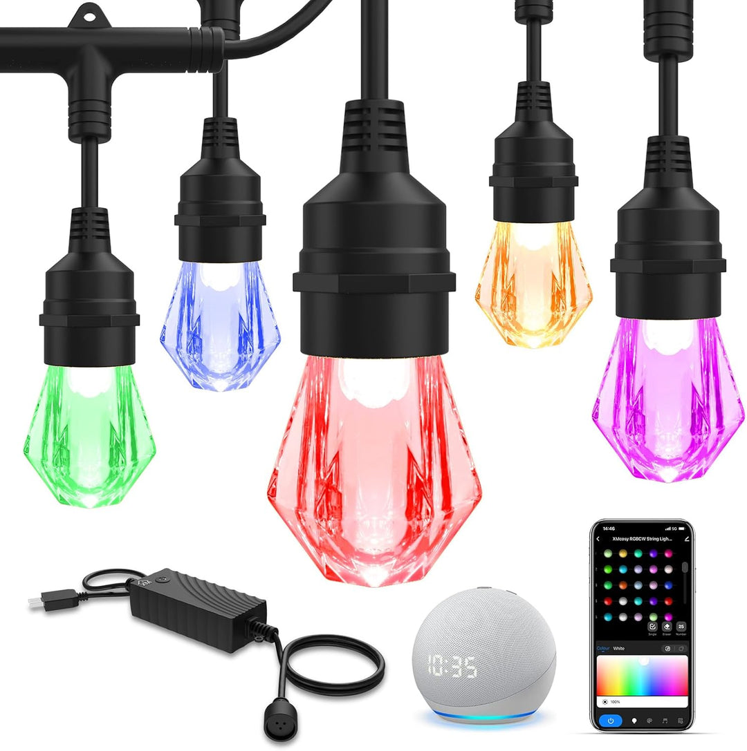 SLR103 LED RGBWIC Smart Bistro Acrylic String Lights Color Changing Outdoor Weatherproof 24V Edison Bulbs