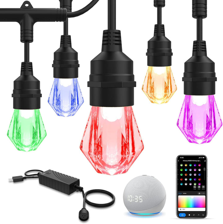 SLR100 LED RGBW Smart Bistro String Lights Cambio de color al aire libre Resistente a la intemperie 12V Bombillas Edison 