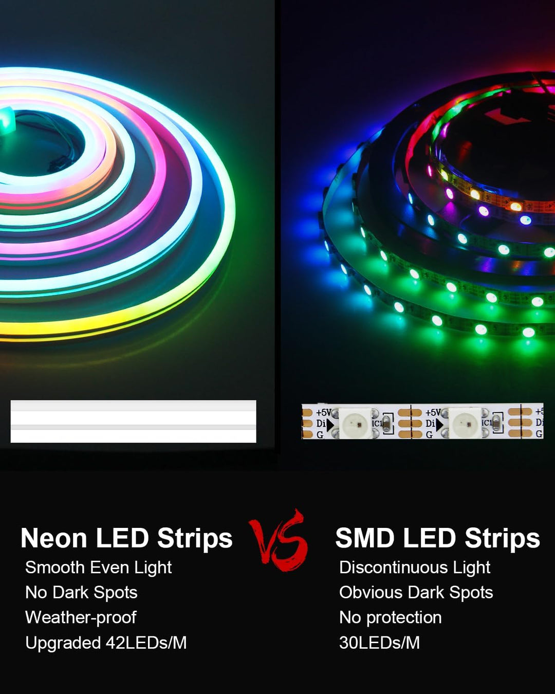 SLNR04 DC 12V/24V Dotless Color Neon RGB+IC LED Strip Light Indoor and Outdoor Rated Dimmable Low Voltage Strip Light