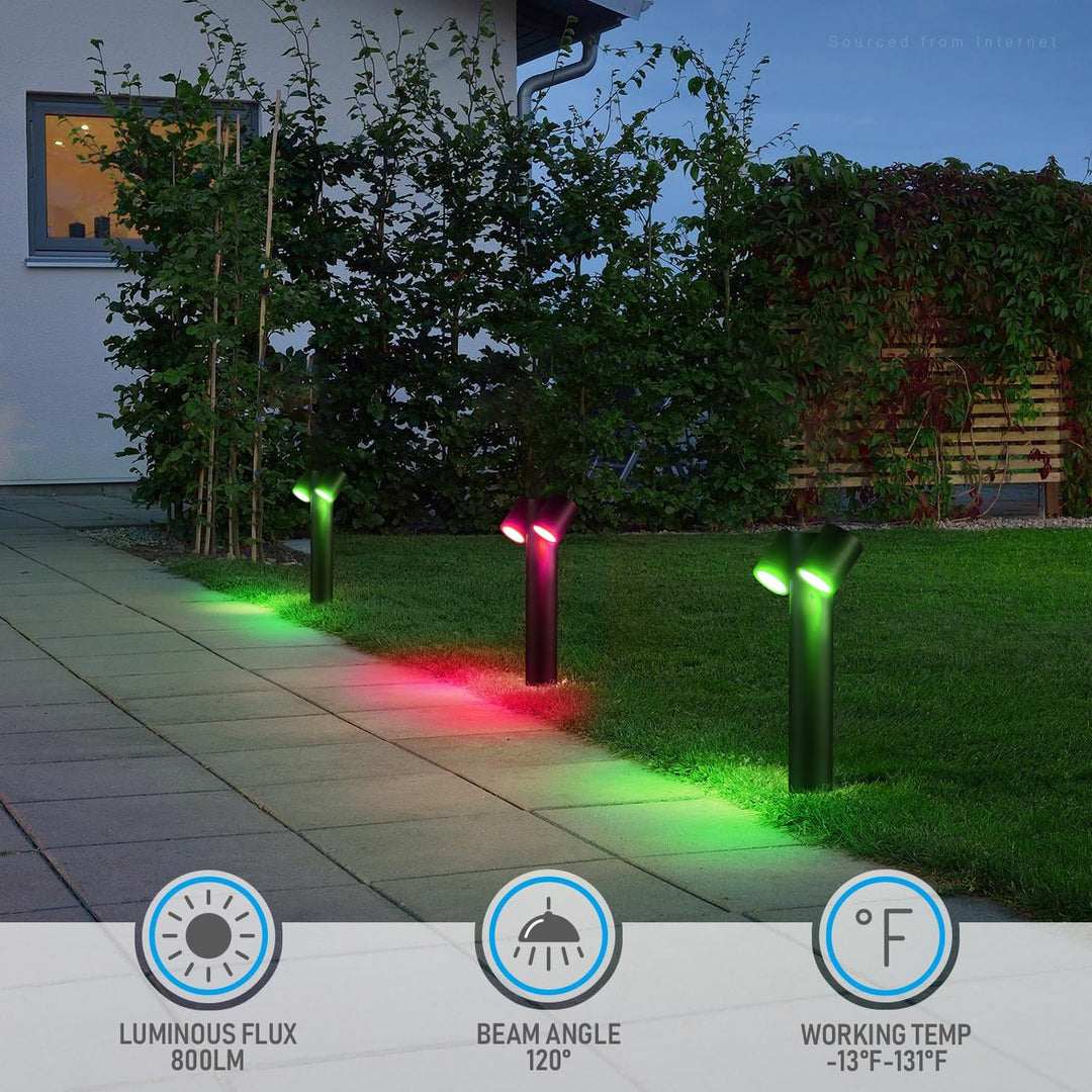 ALPR10 10W RGBCW Bluetooth Smart LED Landscape Pathway Light 2x or 4x Package, 12V-24V AC/DC 400LM