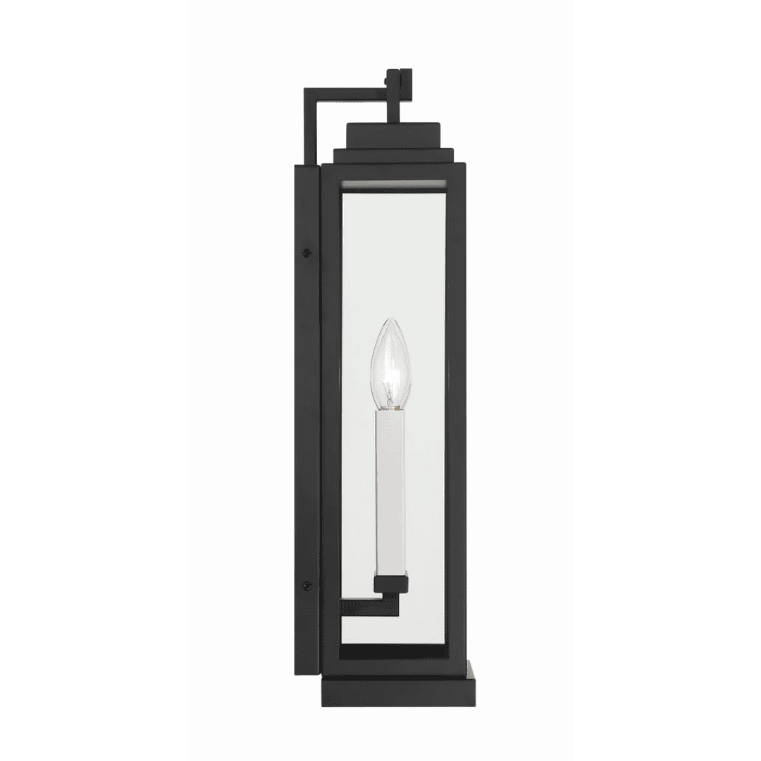 Aspen 2 Light Outdoor Sconce 6.5"x19" Stainless Steel and Clear Glass Matte Black Finish 120V 2 E12 Candelabra Base LED Bulb Sockets for Patio, Garden, Exterior Walls