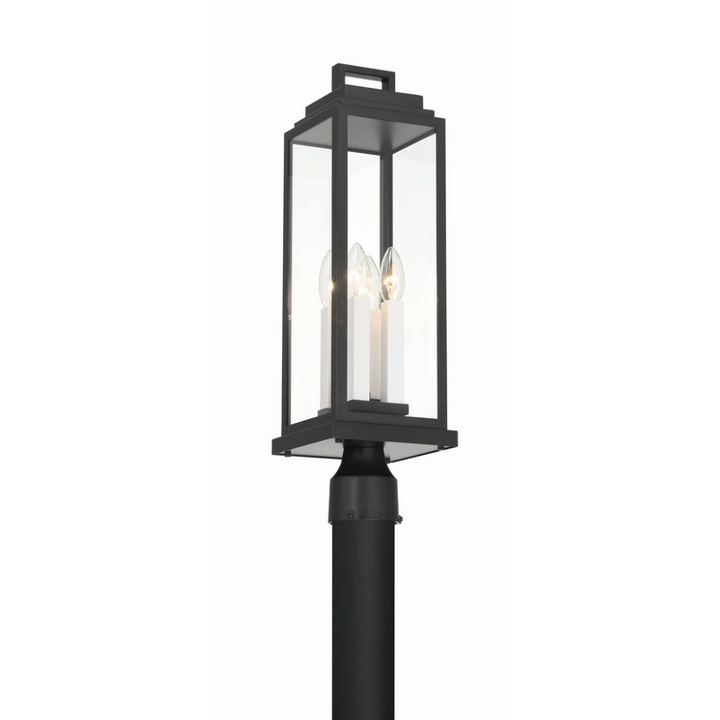 Aspen 4 Light Outdoor Post Light 6.5"x22" Stainless Steel and Glass Matte Black Finish 120V 4 E12 Candelabra Base LED Bulb Sockets Casual Farmhouse Lantern for Patio, Garden, Exterior Posts