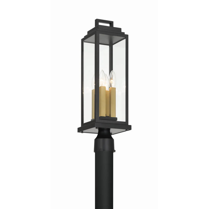 Aspen 4 Light Outdoor Post Light 6.5"x22" Stainless Steel and Glass Matte Black Finish 120V 4 E12 Candelabra Base LED Bulb Sockets Casual Farmhouse Lantern for Patio, Garden, Exterior Posts