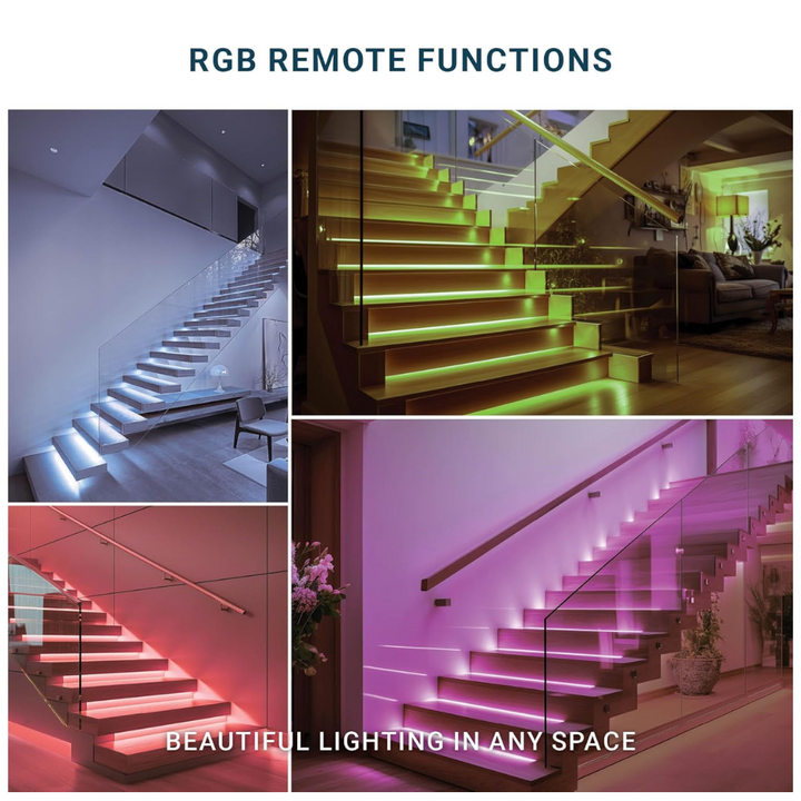 SLMS03 Intelligent LED COB Strip Light Stair Light Kit 10, 16 or 20 Stairs with Remote Control, Motion Sensor, RGB and Tunable 3000K-6000K