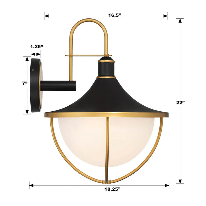 Atlas 3 Light Outdoor Sconce 16.5"x22" Stainless Steel and Glass Matte Black with Textured Gold Finish 120V 3 E26 Medium Base LED Bulb Sockets for Patio, Garden, Exterior Walls