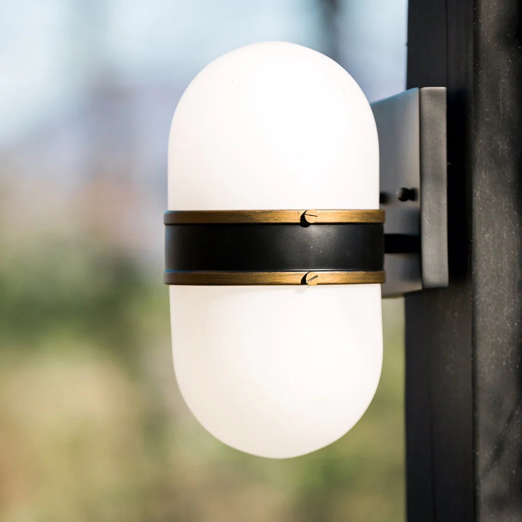 Brian Patrick Flynn Capsule 1 Light Outdoor Sconce 6"x10" Stainless Steel and Glass Matte Black with Textured Gold Finish 120V 1 E26 Medium Base LED Bulb Socket for Patio, Garden, Interior and Exterior Walls