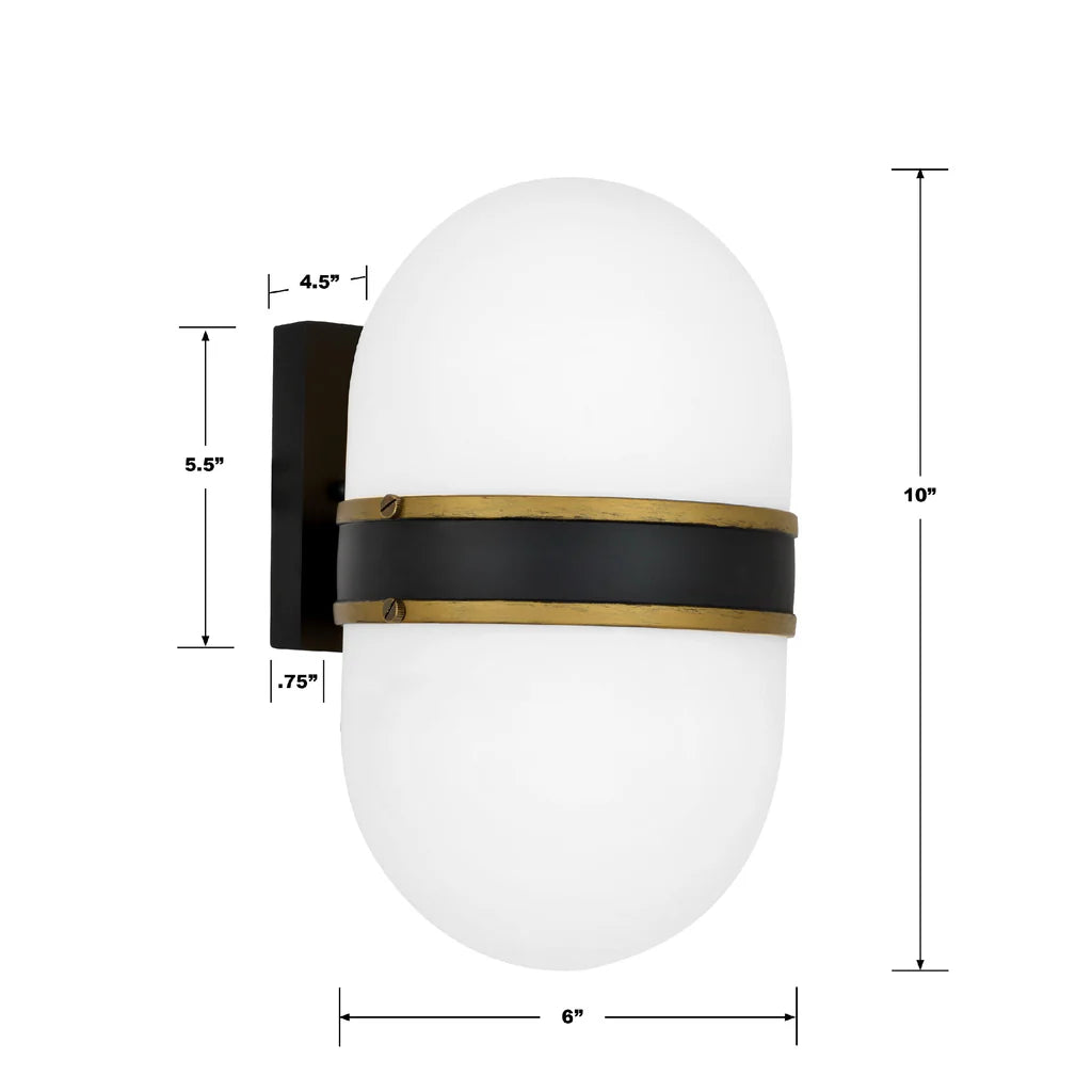 Brian Patrick Flynn Capsule 1 Light Outdoor Sconce 6"x10" Stainless Steel and Glass Matte Black with Textured Gold Finish 120V 1 E26 Medium Base LED Bulb Socket for Patio, Garden, Interior and Exterior Walls