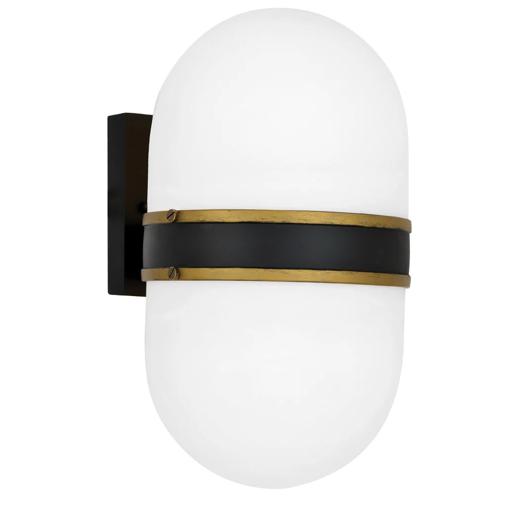 Brian Patrick Flynn Capsule 2 Light Outdoor Sconce 8"x13.25" Stainless Steel and Glass Matte Black with Textured Gold Finish 120V 2 E26 Medium Base LED Bulb Sockets for Patio, Garden, Interior and Exterior Walls