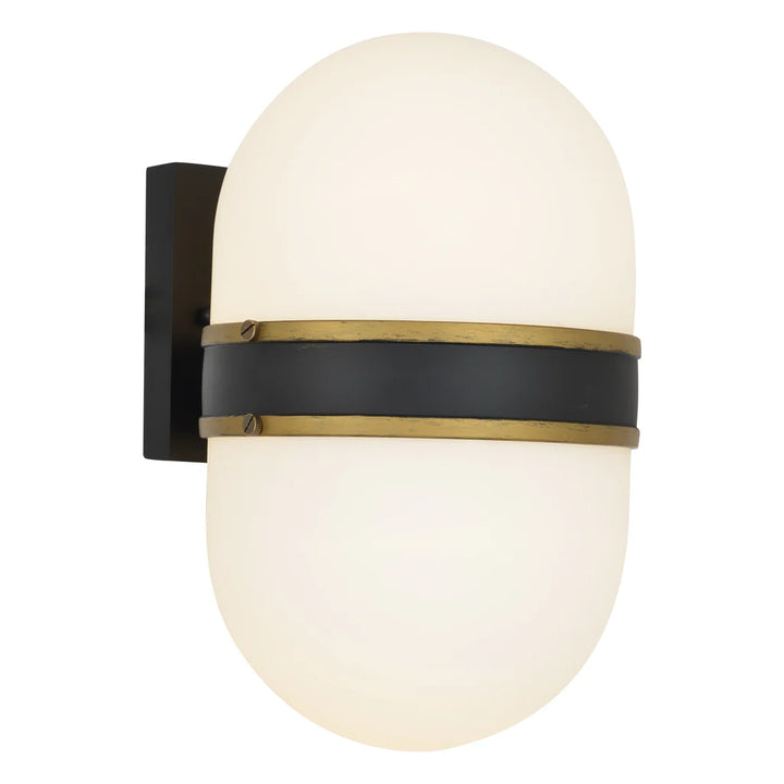 Brian Patrick Flynn Capsule 2 Light Outdoor Sconce 8"x13.25" Stainless Steel and Glass Matte Black with Textured Gold Finish 120V 2 E26 Medium Base LED Bulb Sockets for Patio, Garden, Interior and Exterior Walls