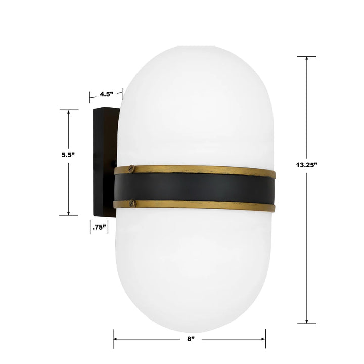 Brian Patrick Flynn Capsule 2 Light Outdoor Sconce 8"x13.25" Stainless Steel and Glass Matte Black with Textured Gold Finish 120V 2 E26 Medium Base LED Bulb Sockets for Patio, Garden, Interior and Exterior Walls