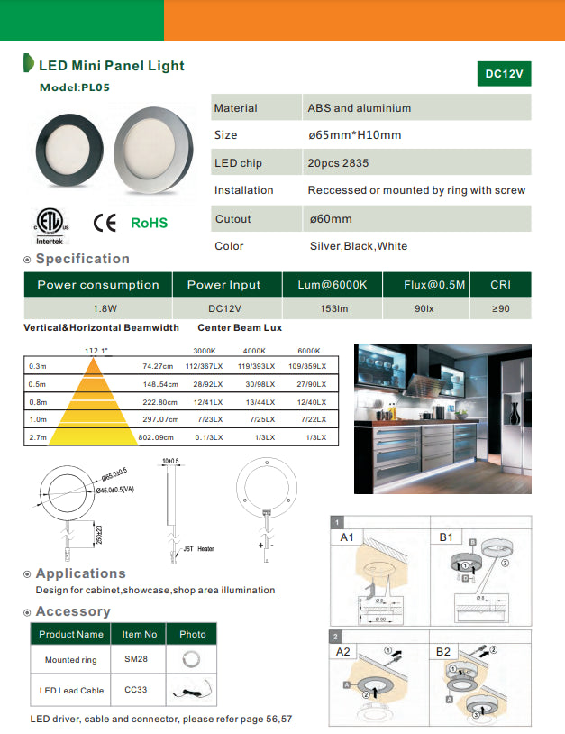 CB07 Cast Aluminum Cabinet Light | 1.8W Integrated LED Low Voltage Down Light