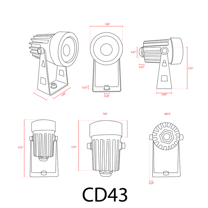 Foco de aluminio fundido CD43 | Luz de paisaje de bajo voltaje LED integrada de 5W