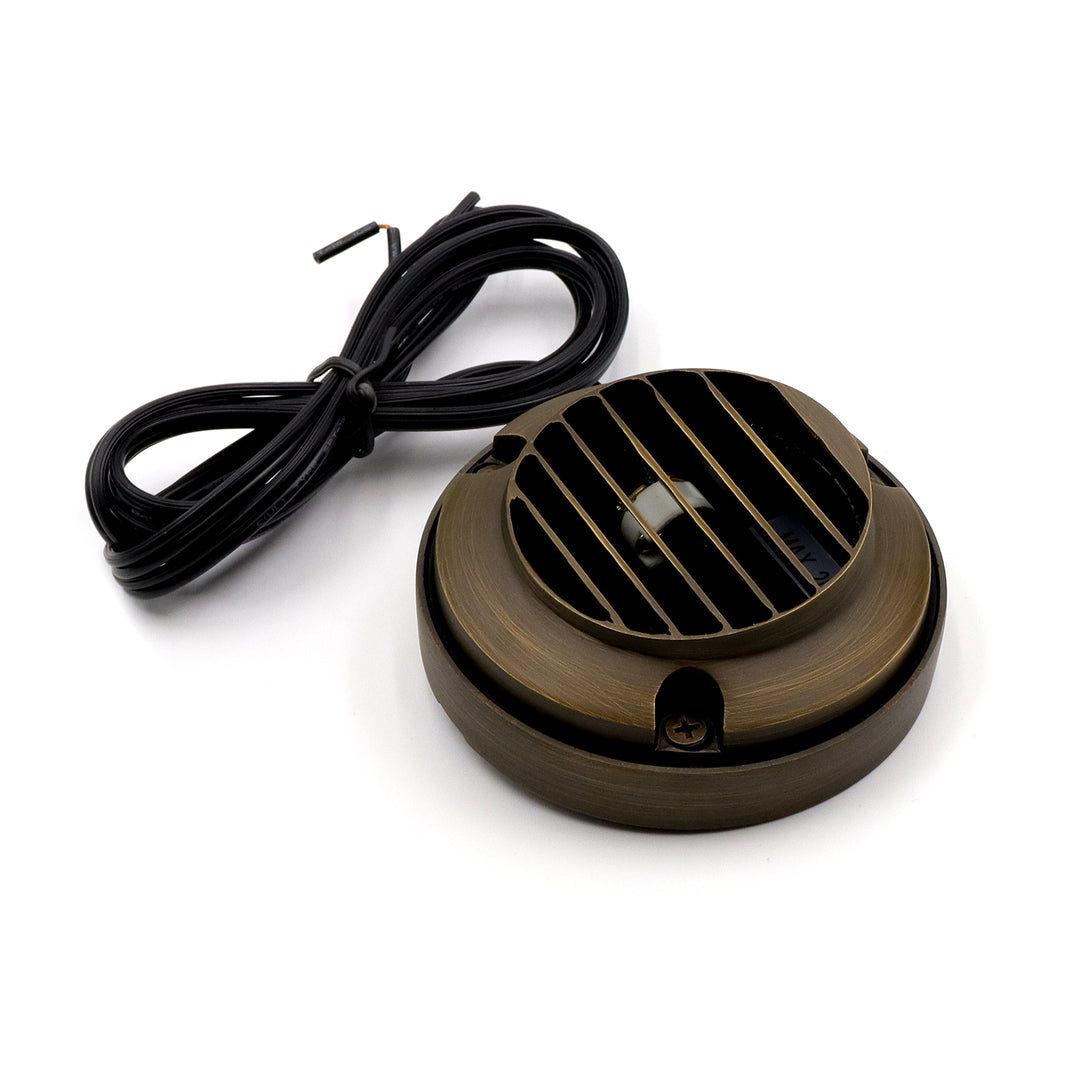 DL02B G4 Solid Brass Round Surface Mount Grilled Deck Light Low Voltage Landscape Lighting