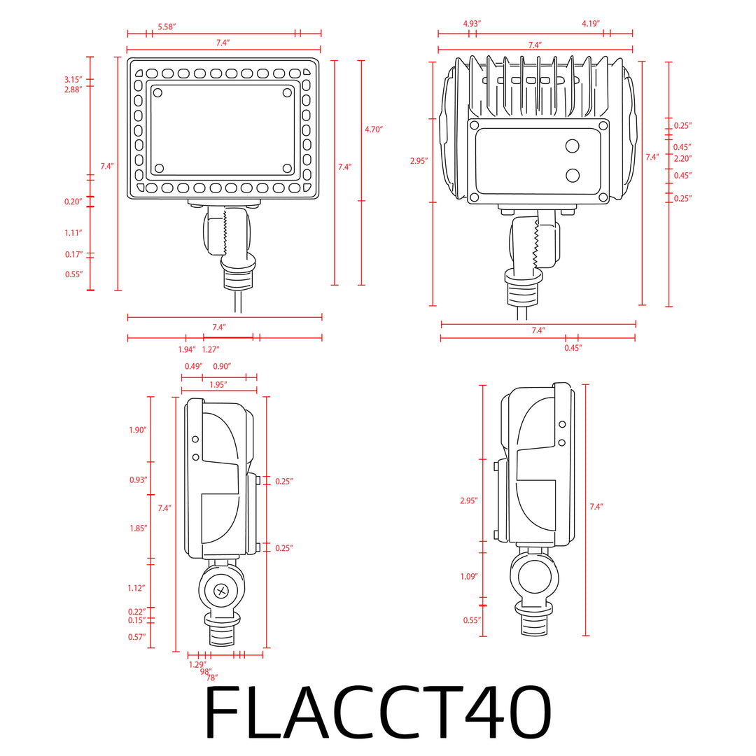 FLACCT40 4x/8x/12x Package Aluminum 20W-40W Outdoor LED Low Voltage Landscape Lighting Flood Light