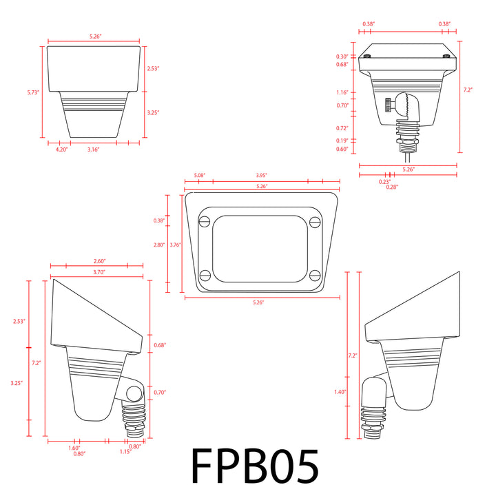 FPB05 Cast Brass Rectangular LED Directional Flood Light Adjustable Landscape Lighting