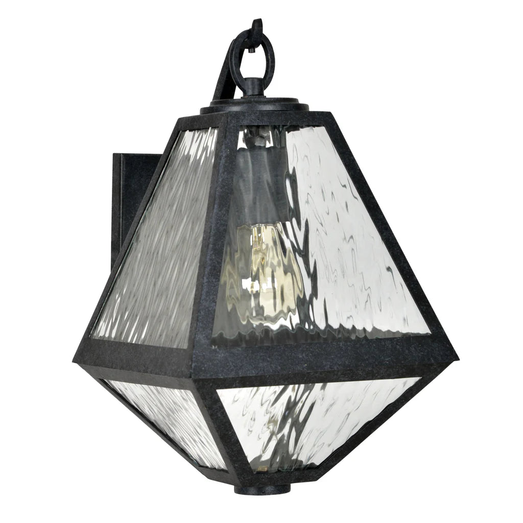 Brian Patrick Flynn Glacier 1 Light Outdoor Sconce 8"x12.75" Stainless Steel and Water Glass Black Charcoal Finish 120V 1 E26 Medium Base LED Bulb Socket for Patio, Garden, Interior and Exterior Walls