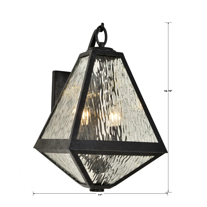 Brian Patrick Flynn Glacier 2 Light Outdoor Sconce 11"x16.75" Stainless Steel and Water Glass Black Charcoal Finish 120V 2 E26 Medium Base LED Bulb Sockets for Patio, Garden, Interior and Exterior Walls