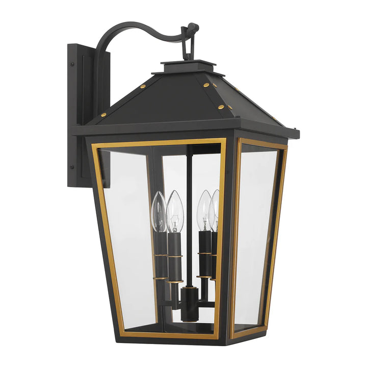 Hawkins 4 Light Outdoor Sconce 12"x22.5" Stainless Steel and Glass Matte Black with Textured Gold Finish 120V 4 E12 Candelabra Base LED Bulb Sockets for Patio, Garden, Exterior Walls