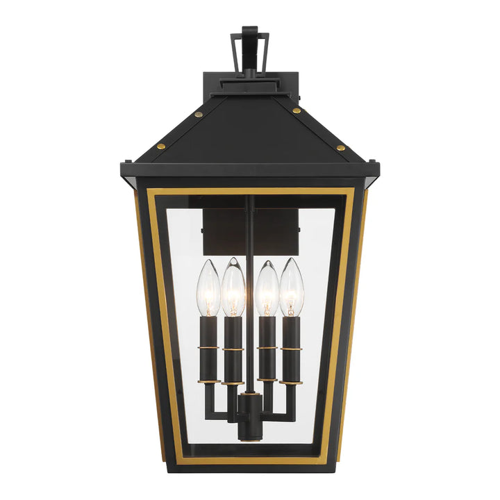 Hawkins 4 Light Outdoor Sconce 12"x22.5" Stainless Steel and Glass Matte Black with Textured Gold Finish 120V 4 E12 Candelabra Base LED Bulb Sockets for Patio, Garden, Exterior Walls