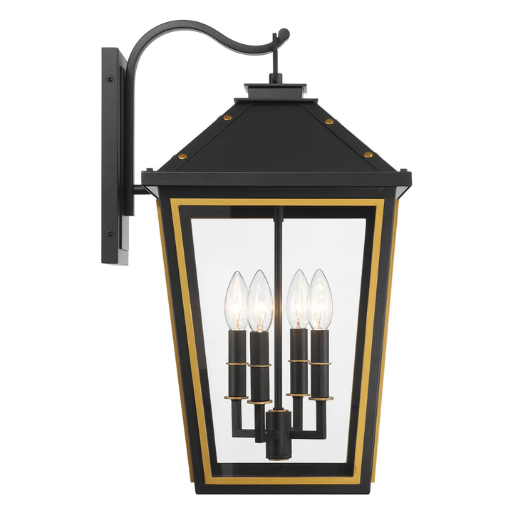 Hawkins 4 Light Outdoor Sconce 12"x22.5" Stainless Steel and Glass Matte Black with Textured Gold Finish 120V 4 E12 Candelabra Base LED Bulb Sockets for Patio, Garden, Exterior Walls