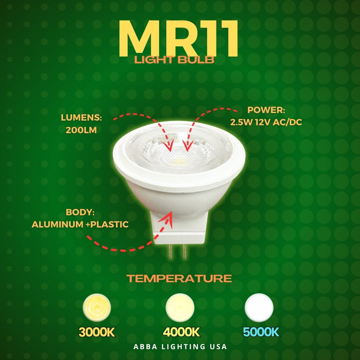 Bombilla LED GU4 MR11 2.5W 12V | Accesorio de iluminación de paisaje