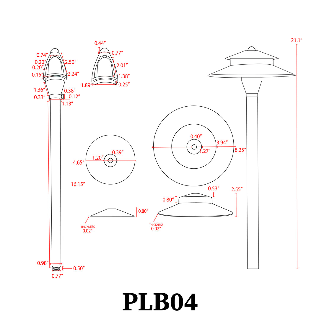 PLB04 4x/8x/12x Package Two Tier Brass LED Pagoda Low Voltage Pathway Light 3W 3000K Bulb