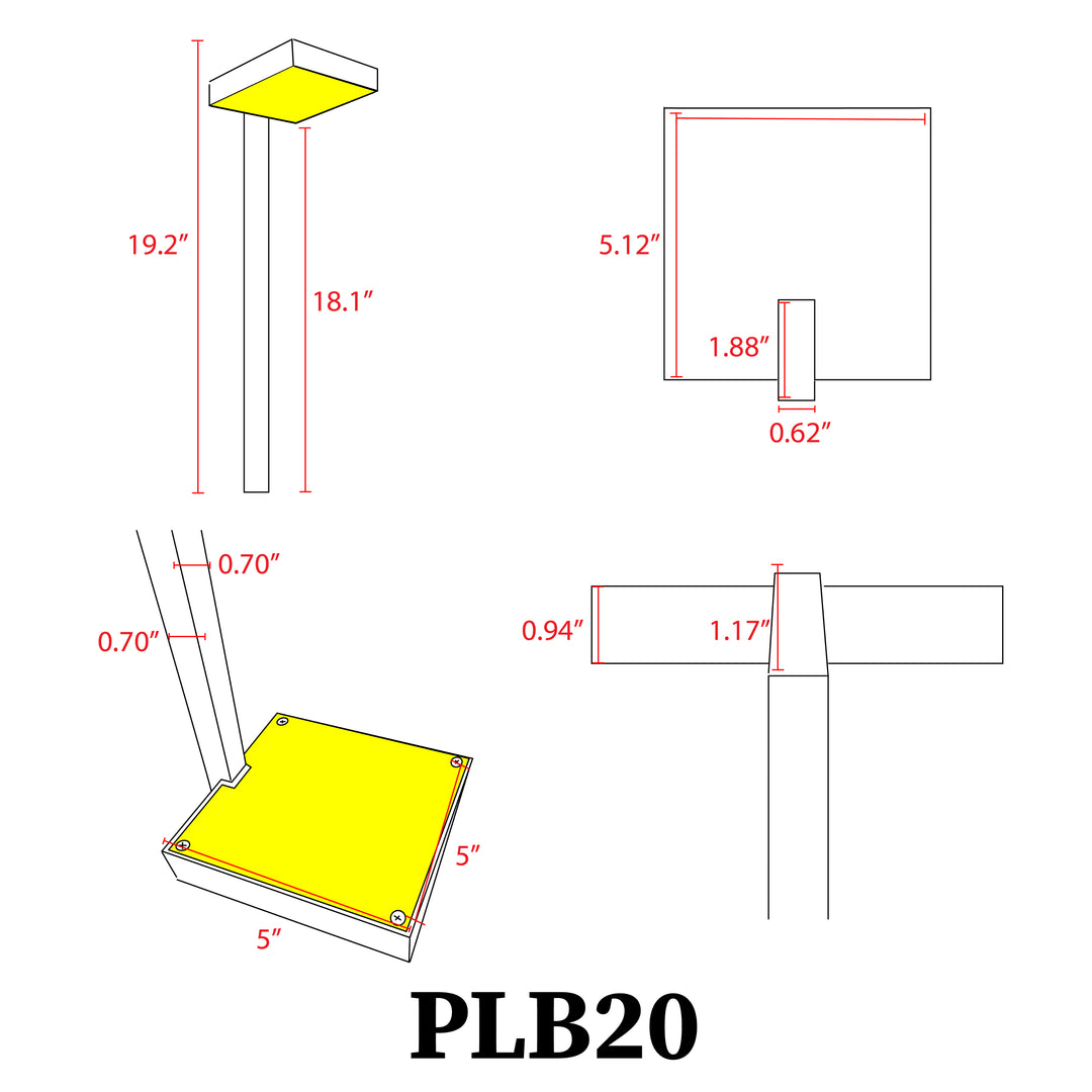 PLB20 Cast Brass Sqaure Top LED Low Voltage Pathway Outdoor Lighting Landscape Fixture